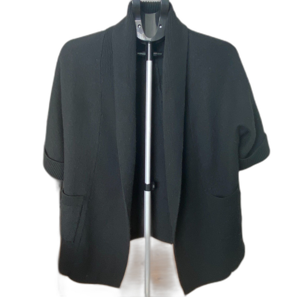 Tahari Extra Fine Merino Wool Open Front Cardigan Sweater Backseam Soft Size M